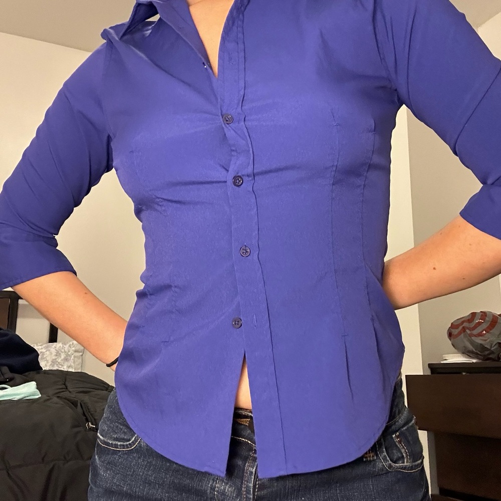 Express Women's Blue Button-Up Shirt